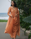Orange  tussar silk alia cut 3 piece set