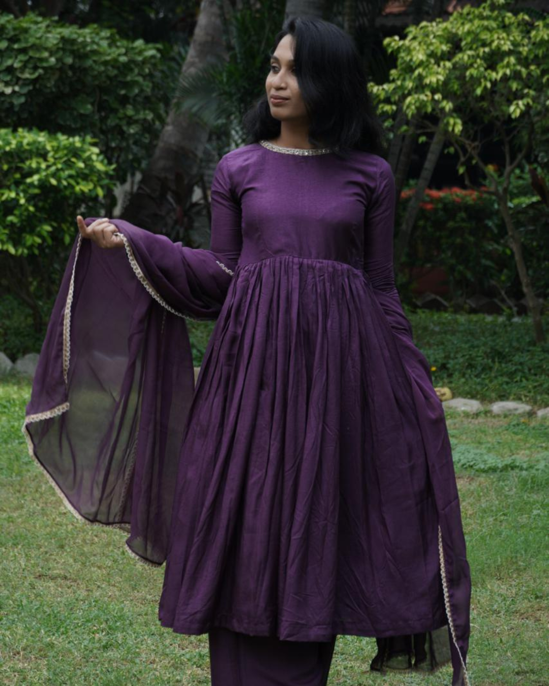 Purple tussar silk 3 piece set